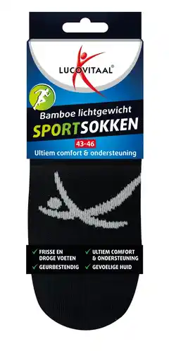 De Online Drogist Lucovitaal Bamboe Sportsokken Zwart 43-46 aanbieding