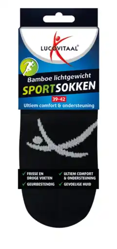 De Online Drogist Lucovitaal Sportsokken Bamboe Zwart 39-42 aanbieding