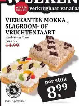 MCD Supermarkt VIERKANTEN MOKKA-, SLAGROOM-OF VRUCHTENTAART aanbieding