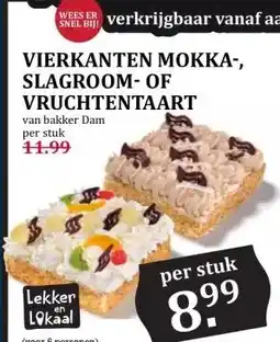 Boon`s Markt VIERKANTEN MOKKA-, SLAGROOM-OF VRUCHTENTAART aanbieding