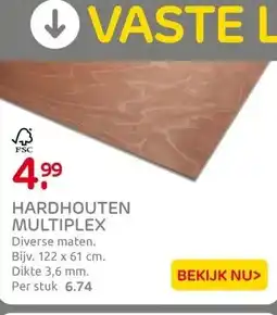 Praxis Multiplex hardhout 122X61cm 3,6mm aanbieding