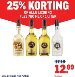 Makro OP ALLE LICOR 43 FLES 700 ML OF 1 LITER aanbieding