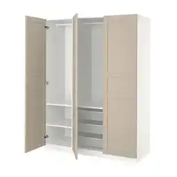 IKEA Witte ikea pax kledingkast met beige deuren, open met draadplanken en gaasmanden aanbieding
