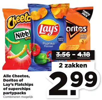 PLUS Alle Cheetos, Doritos of Lay's Flatchips of superchips partypacks aanbieding