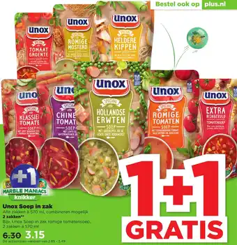 PLUS Unox Soep in zak 570ml aanbieding