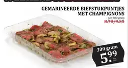De Boerenschuur Gemarineerde biefstukpuntjes met champignons aanbieding