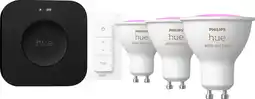 Coolblue Philips Hue White and Color Starter Pack GU10 3-pack + Bridge Pro + dimmer aanbieding