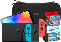Coolblue Nintendo Switch OLED Blauw/Rood + Nintendo Switch Sports + BlueBuilt Beschermhoes aanbieding
