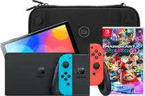 Coolblue Nintendo Switch OLED Blauw/Rood + Mario Kart 8 Deluxe + BlueBuilt Beschermhoes aanbieding