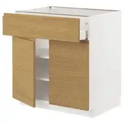 IKEA Metod keukenkast, wit en eiken, rechthoekig, minimalistisch design met lade en plank aanbieding