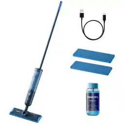 MediaMarkt PHILIPS OneUp XV3101/1 Elektrische dweil Blauw inclusief 2 dweildoeken aanbieding