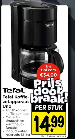 Vomar Voordeelmarkt Tefal Koffie- zetapparaat Uno aanbieding