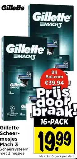 Vomar Voordeelmarkt Gillette Scheer- mesjes Mach 3 aanbieding
