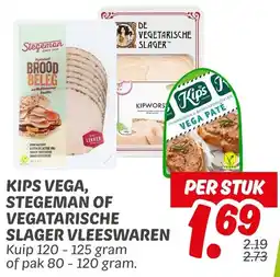Dekamarkt Kips vega, stegeman of vegatarische slager vleeswaren aanbieding