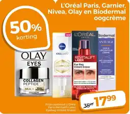 Trekpleister L'Oréal Paris, Garnier, Nivea, Olay en Biodermal oogcrème aanbieding