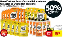 Kruidvat Marcel's Green Soap afwasmiddel, vaatwas- tabletten en wasmiddel navulling aanbieding