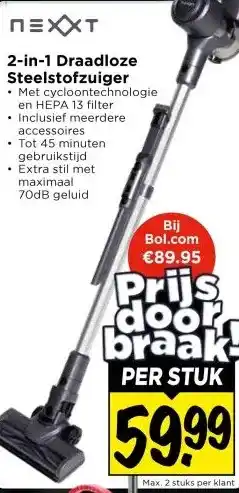 Vomar Voordeelmarkt 2-in-1 Draadloze Steelstofzuiger aanbieding