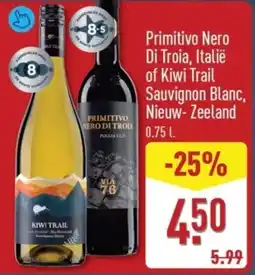 ALDI Primitivo Nero Di Troia, Italië of Kiwi Trail Sauvignon Blanc, Nieuw-Zeeland aanbieding