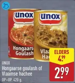 ALDI Unox Hongaarse goulash of Vlaamse hachee aanbieding