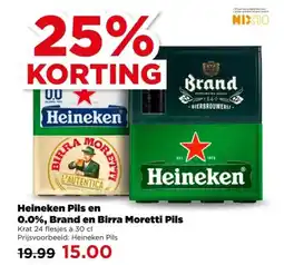 PLUS Heineken Pils en 0.0%, Brand en Birra Moretti Pils aanbieding