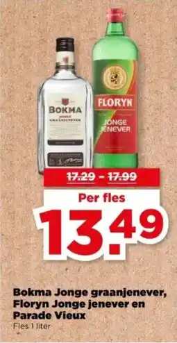 PLUS Bokma Jonge graanjenever, Floryn Jonge jenever en Parade Vieux aanbieding