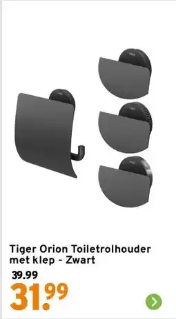 GAMMA Tiger Orion Toiletrolhouder met klep Zwart aanbieding