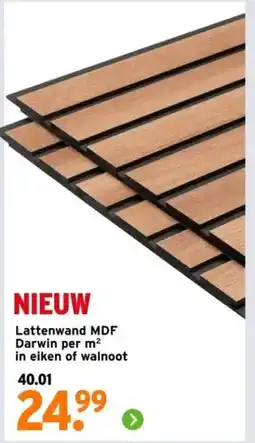 GAMMA Lattenwand MDF Darwin per m² in eiken of walnoot aanbieding