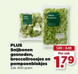 PLUS PLUS Snijbonen gesneden,PLUS Snijbonen gesneden,broccoliroosjes en pompoenblokjes aanbieding