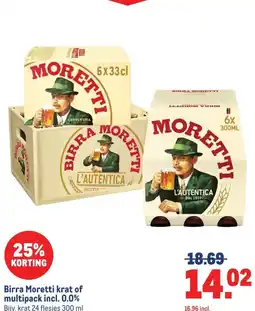 Makro Birra Moretti krat of multipack incl. 0.0% aanbieding
