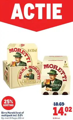 Makro Birra Moretti krat of multipack incl. 0.0% aanbieding