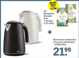 Albert Heijn AH Biologisch Moment thee + Blue Home waterkoker aanbieding