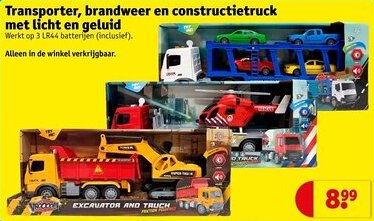 Kruidvat Transporter, brandweer en constructietruck met licht en geluid aanbieding