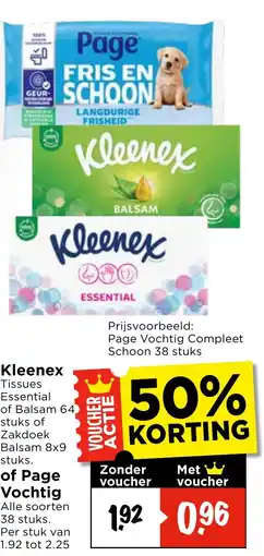 Vomar Voordeelmarkt Kleenex of Page Vochtig aanbieding