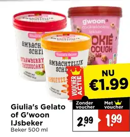 Vomar Voordeelmarkt Giulia's Gelato of G'woon IJsbeker aanbieding