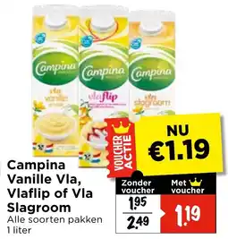 Vomar Voordeelmarkt Campina Vanille Vla, Vlaflip of Vla Slagroom aanbieding