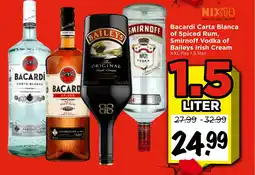 Vomar Voordeelmarkt Bacardi Carta Blanca of Spiced Rum, Smirnoff Vodka of Baileys Irish Cream aanbieding