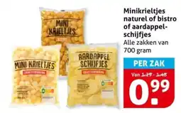 Hoogvliet Minikrieltjes naturel of bistro of aardappel schijfjes aanbieding