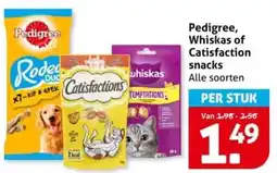 Hoogvliet Pedigree, Whiskas of Catisfaction snacks aanbieding