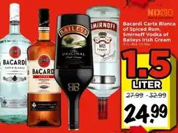 Vomar Voordeelmarkt Bacardi Carta Blanca of Spiced Rum, Smirnoff Vodka of Baileys Irish Cream aanbieding
