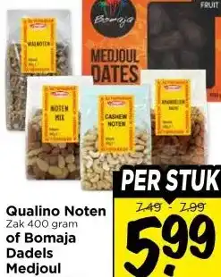 Vomar Voordeelmarkt Qualino Noten , of Bomaja Dadels Medjoul aanbieding