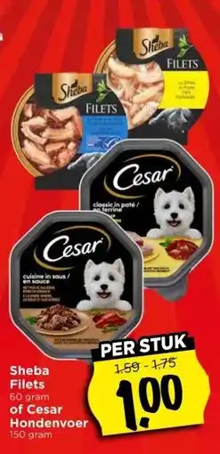 Vomar Voordeelmarkt Sheba Filets , of Cesar Hondenvoer aanbieding