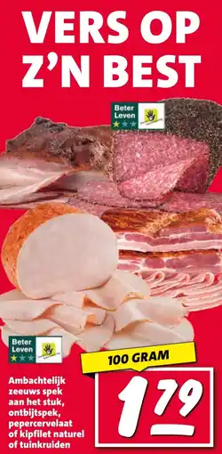 Nettorama Ambachtelijk zeeuws spek aan het stuk, ontbijtspek, pepercervelaat of kipfilet naturel of tuinkruiden aanbieding