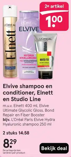Etos Elvive shampoo en conditioner, Elnett en Studio Line aanbieding