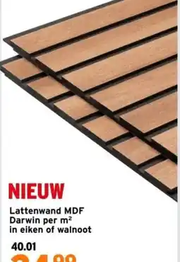 GAMMA Lattenwand MDF Darwin per m² in eiken of walnoot aanbieding