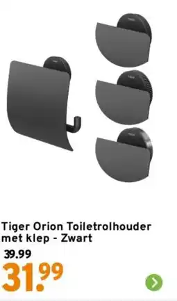 GAMMA Tiger Orion Toiletrolhouder met klep - Zwart aanbieding