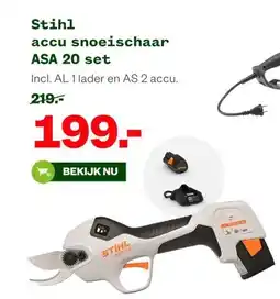 Welkoop Stihl accu snoeischaar ASA 20 set aanbieding