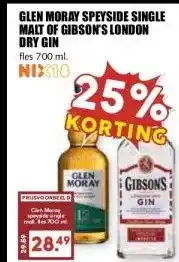 MCD Supermarkt GLEN MORAY SPEYSIDE SINGLE MALT OF GIBSON'S LONDON DRY GIN aanbieding