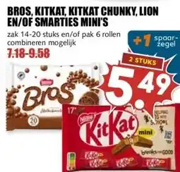 MCD Supermarkt Bros. KitKat, KitKat Chunky. Lion en/of Smarties mini's aanbieding