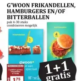 MCD Supermarkt G'WOON FRIKANDELLEN, HAMBURGERS EN/OF BITTERBALLEN aanbieding