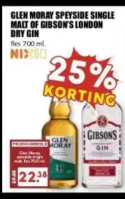 MCD Supermarkt Glen Moray speyside single malf of Gibson's London Dry Gin aanbieding